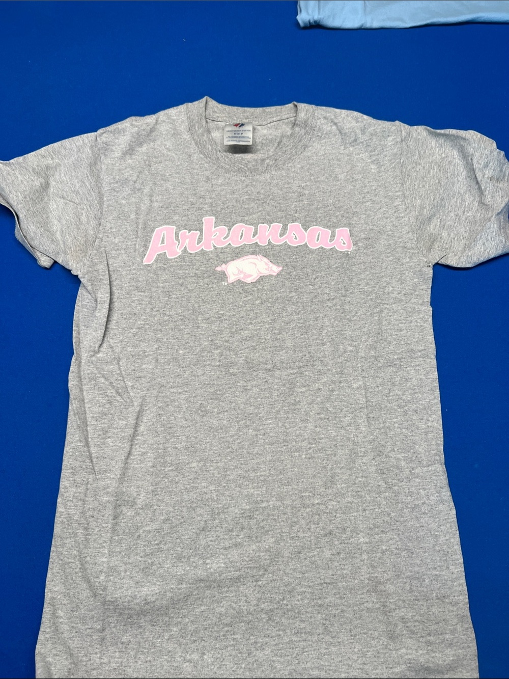 Gildan Gray Kids T‑Shirt with Pink Arkansas Script